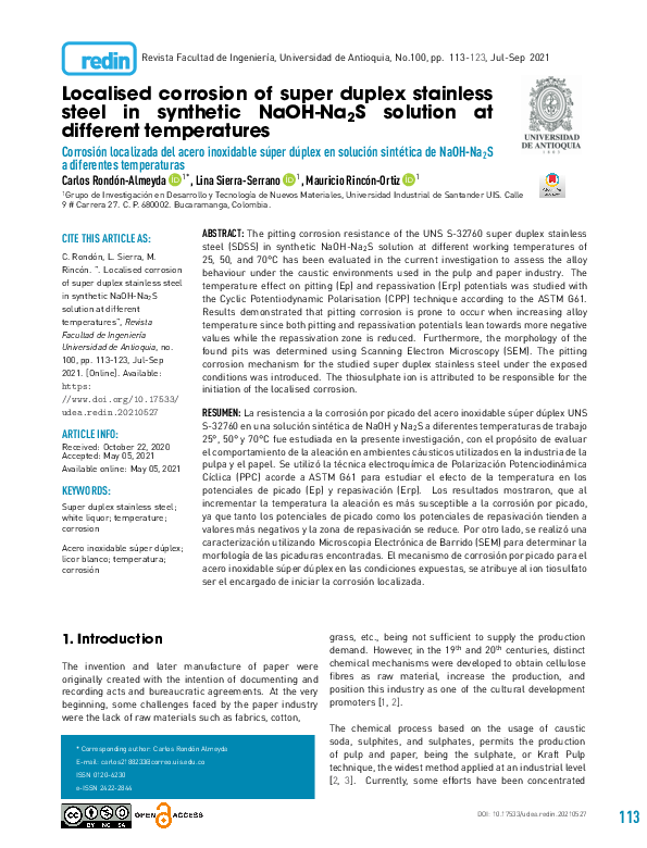 (PDF) Localised corrosion of super duplex stainless steel in synthetic ...