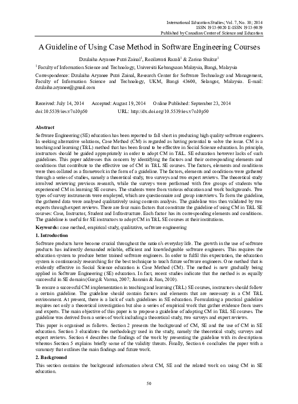 (PDF) A Guideline of Using Case Method in Software Engineering Courses