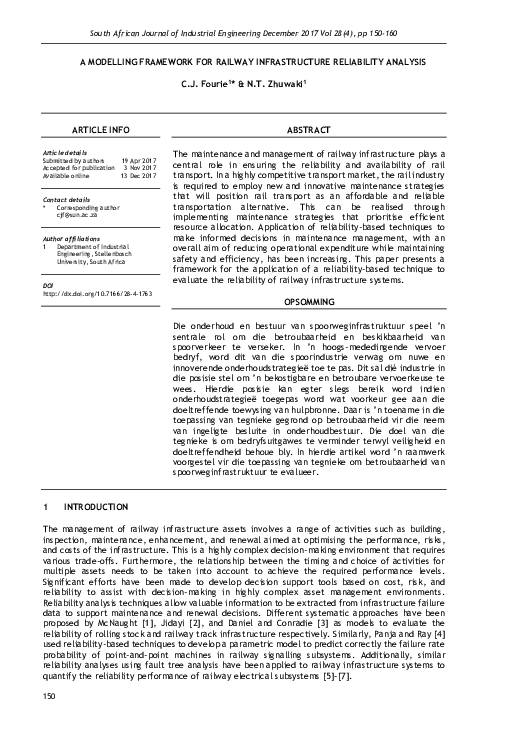 (PDF) A Modelling Framework for Railway Infrastructure Reliability Analysis