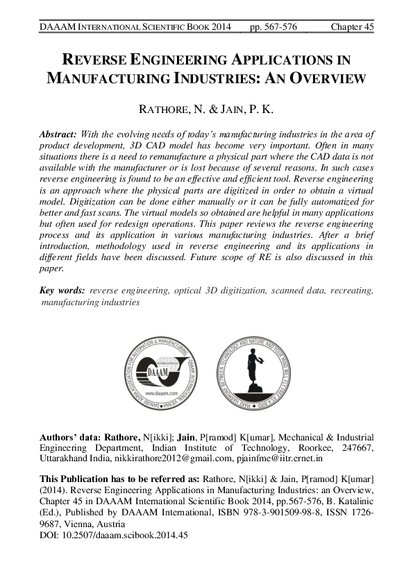 (PDF) Reverse Engineering Applications in Manufacturing Industries: An ...