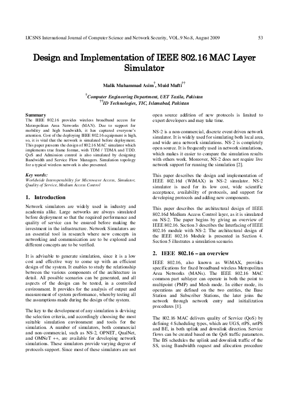 (PDF) Design and Implementation of IEEE 802.16 MAC Layer Simulator