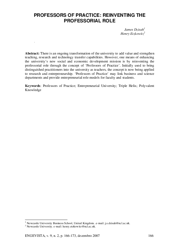 (PDF) Professors of Practice: Reinventing the Professorial Role