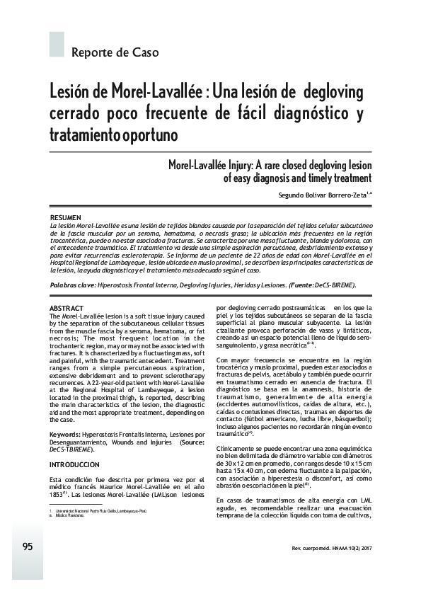 (PDF) Lesión de MorelLavallée Una lesión de degloving cerrado poco