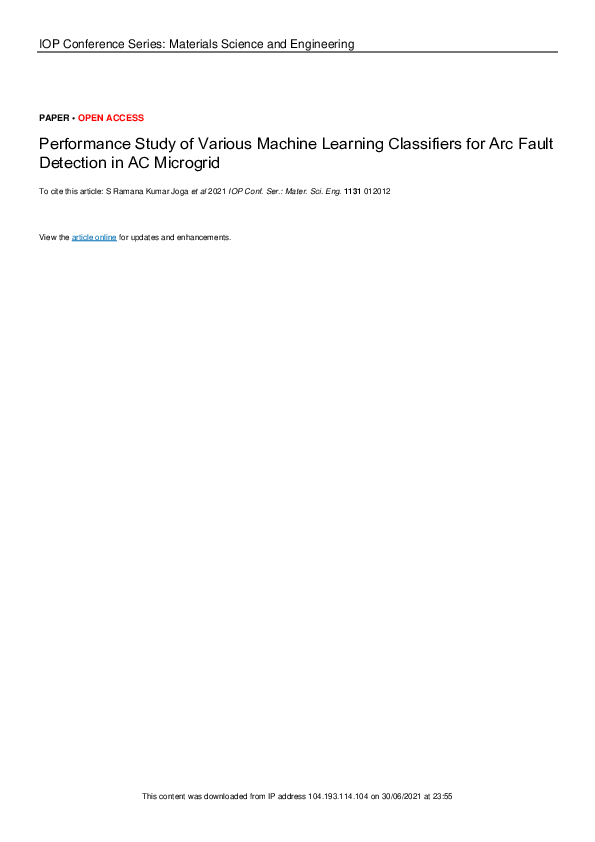 (PDF) Performance Study of Various Machine Learning Classifiers for Arc ...