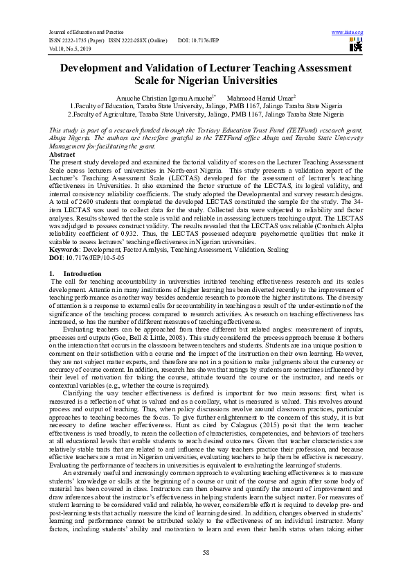 (PDF) Development and Validation of Lecturer Teaching Assessment Scale ...