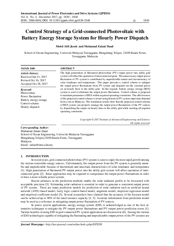 (PDF) Control Strategy of a Grid-connected Photovoltaic with Battery ...