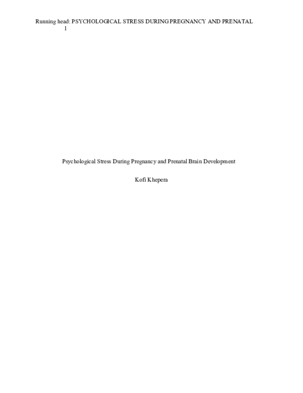 (DOC) Psychological Stress During Pregnancy and Prenatal Brain Development