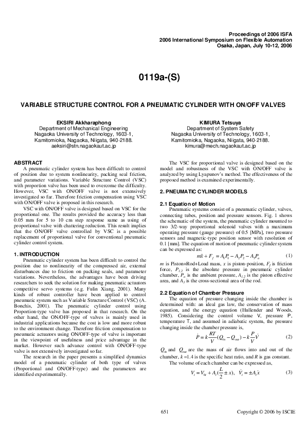 (PDF) Variable Structure Control for a Pneumatic Cylinder with On/Off ...
