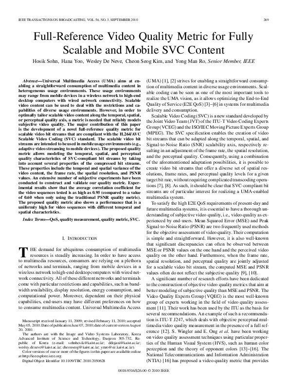 (PDF) Full-Reference Video Quality Metric for Fully Scalable and Mobile ...