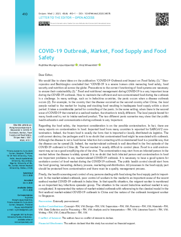 (PDF) Mungmunpuntipantip R, Wiwanitkit V. COVID-19 Outbreak, Market ...