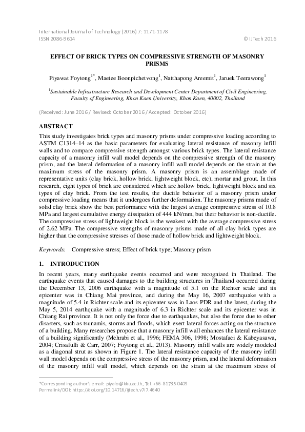 (PDF) Effect of Brick Types on Compressive Strength of Masonry Prisms