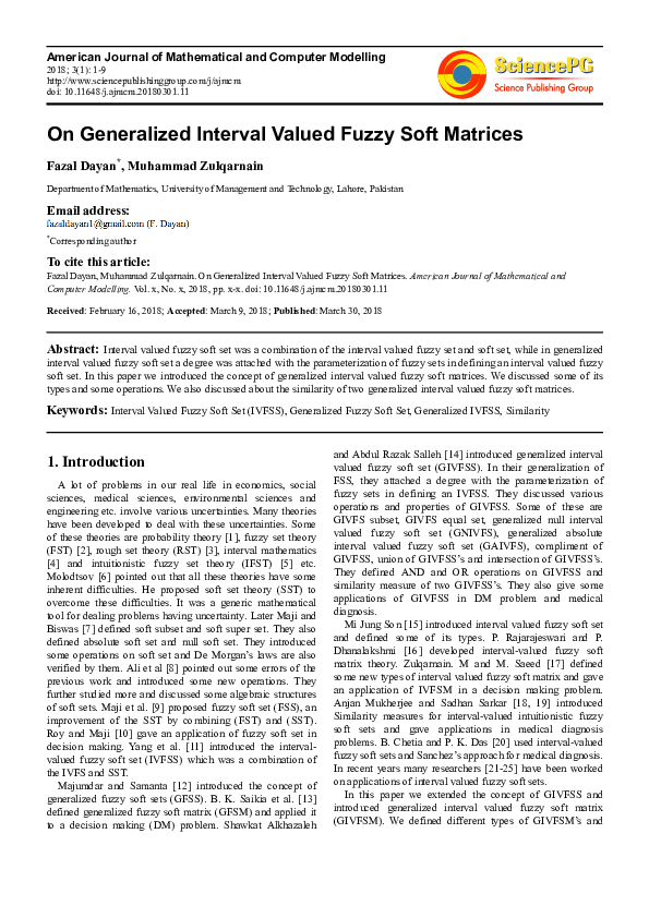 (PDF) On Generalized Interval Valued Fuzzy Soft Matrices