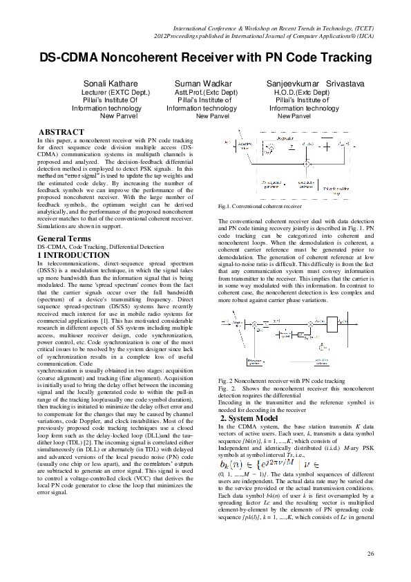 (PDF) DS-CDMA Noncoherent Receiver with PN Code Tracking