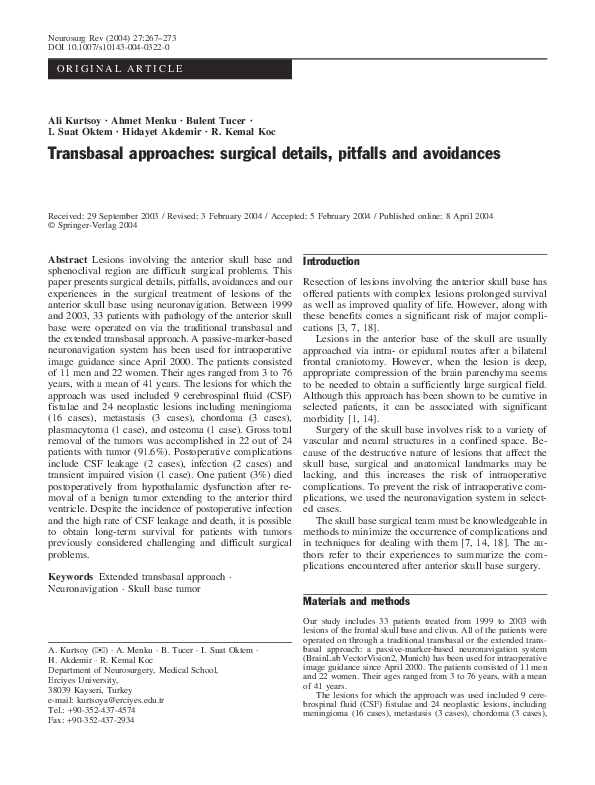 (PDF) Transbasal approaches: surgical details, pitfalls and avoidances