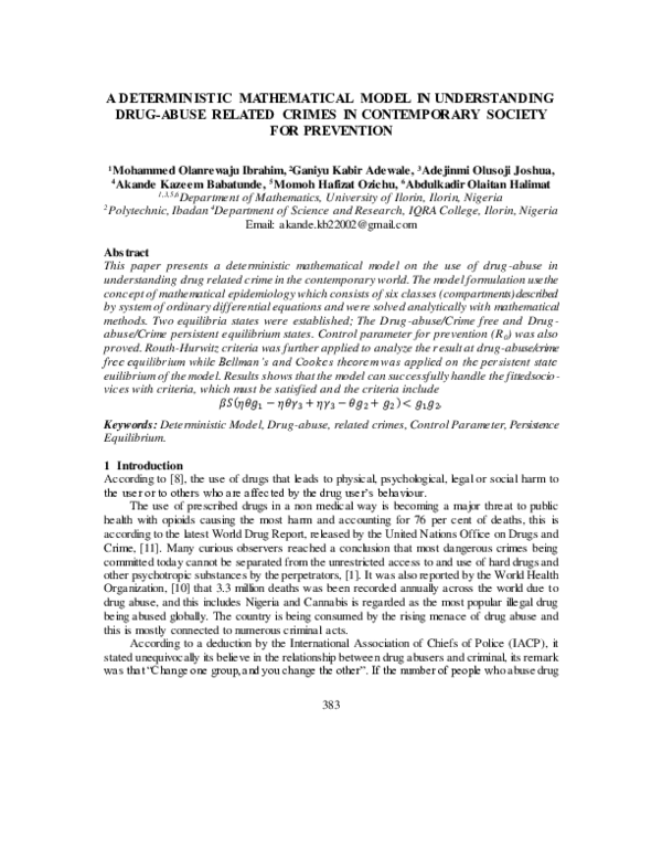 (PDF) A DETERMINISTIC MATHEMATICAL MODEL IN UNDERSTANDING DRUG-ABUSE ...