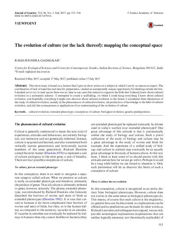 (PDF) The evolution of culture (or the lack thereof): mapping the ...