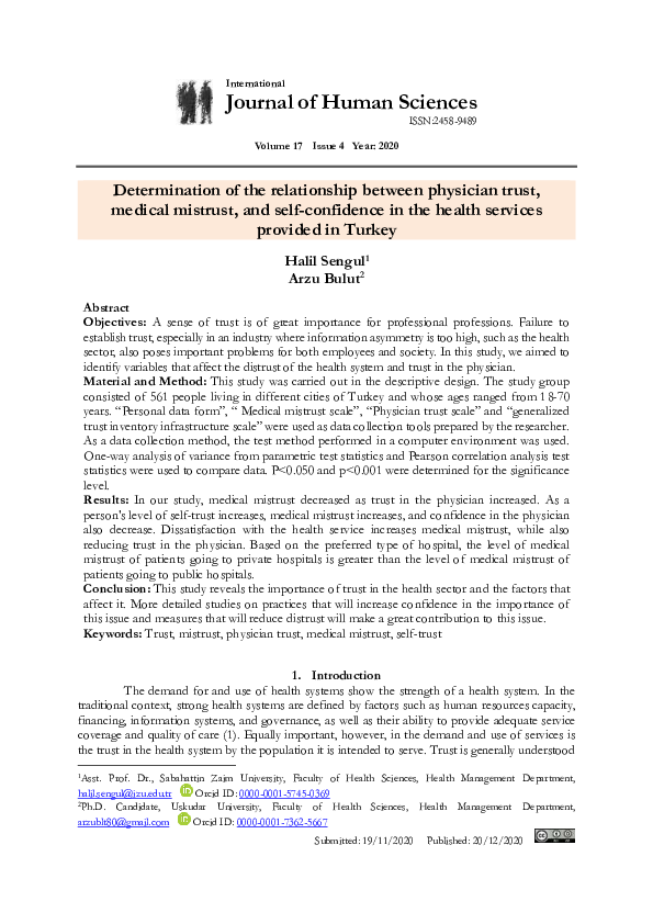 (PDF) Determination of the relationship between physician trust ...