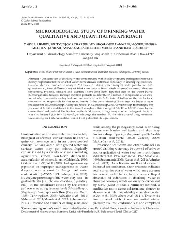 (PDF) Microbiological Study of Drinking Water: Qualitative and ...