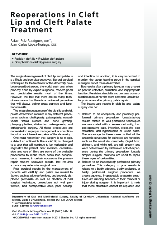(PDF) Reoperations in Cleft Lip and Cleft Palate Treatment