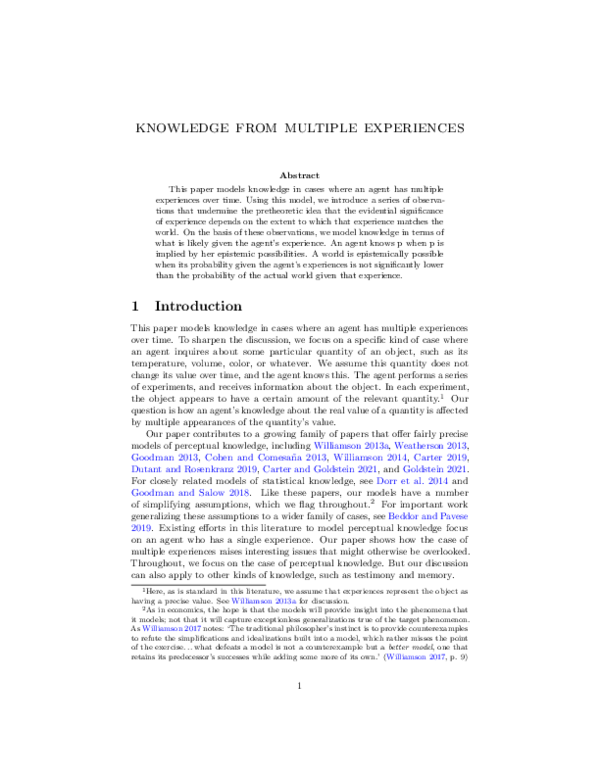 (PDF) knowledge from multiple experiences
