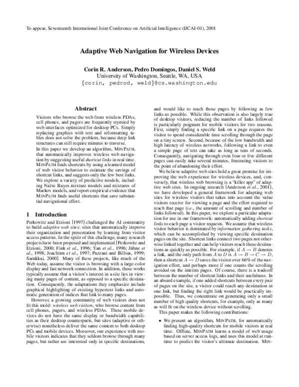 (PDF) Adaptive Web Navigation for Wireless Devices