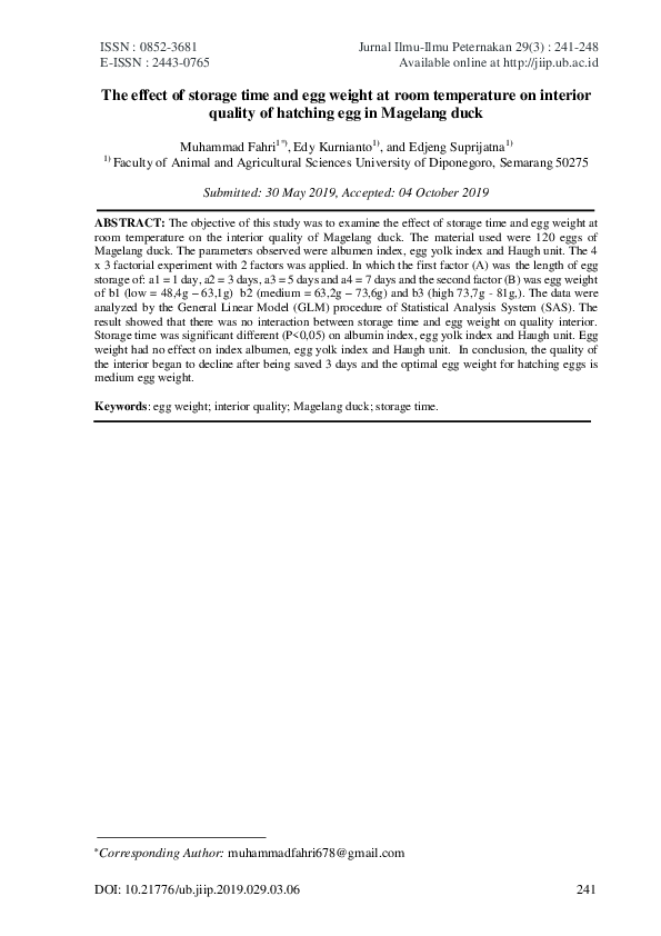(PDF) The effect of storage time and egg weight at room temperature on ...
