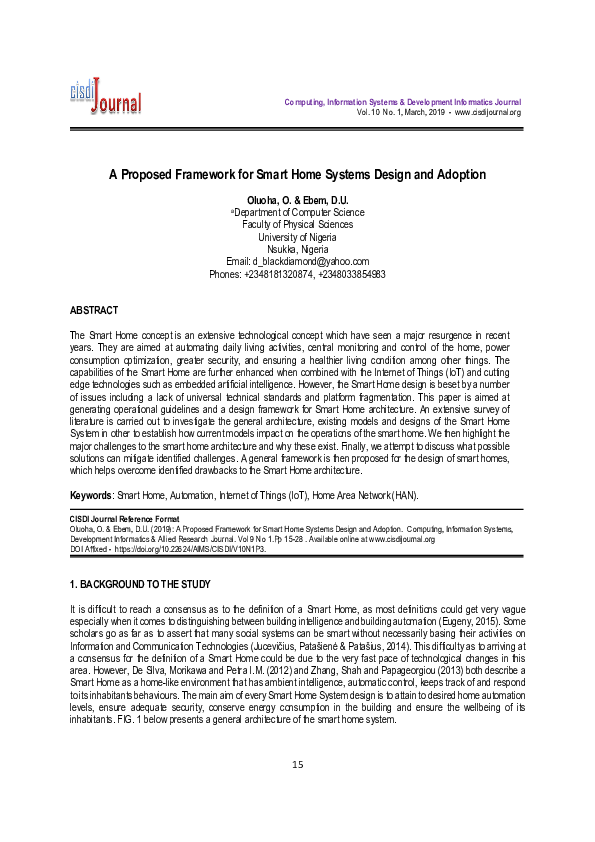 (PDF) A Proposed Framework for Smart Home Systems Design & Adoption