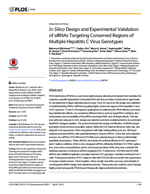 (PDF) In Silico Design and Experimental Validation of siRNAs Targeting ...