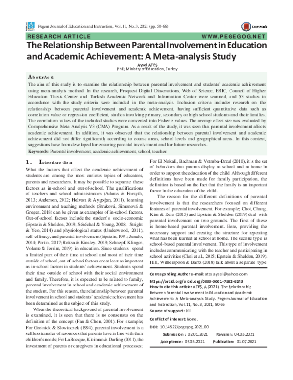 (PDF) The Relationship Between Parental Involvement in Education and ...