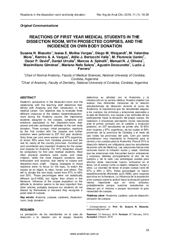 (PDF) REACTIONS OF FIRST YEAR MEDICAL STUDENTS IN THE DISSECTION ROOM ...