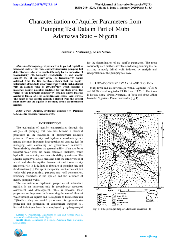 (PDF) Characterization of Aquifer Parameters from Pumping Test Data in ...