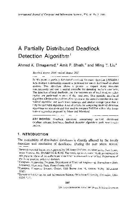 (PDF) A partially distributed deadlock detection algorithm