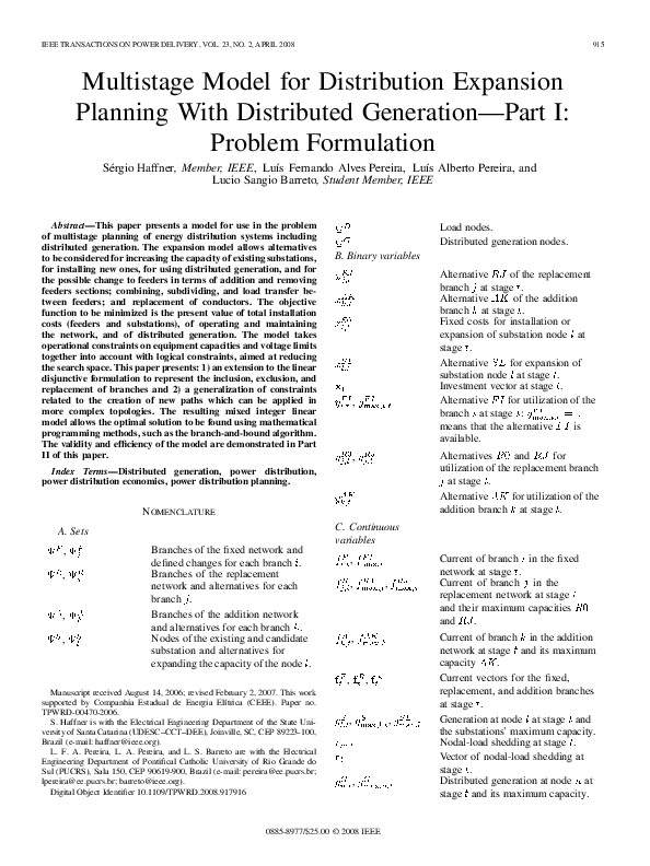 (PDF) Multistage model for distribution expansion planning with ...