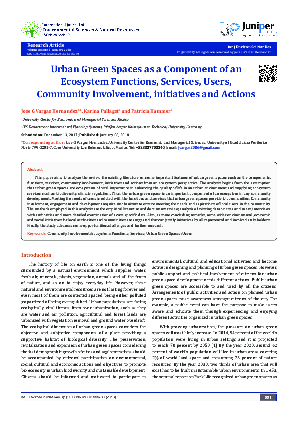 (PDF) Urban Green Spaces as a Component of an Ecosystem Functions ...