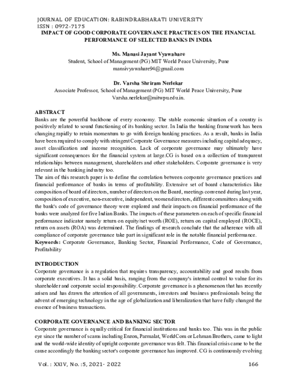 (PDF) IMPACT OF GOOD CORPORATE GOVERNANCE PRACTICES ON THE FINANCIAL ...