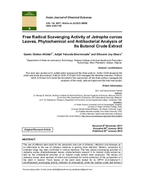 (PDF) Free Radical Scavenging Activity of Jatropha curcas Leaves ...