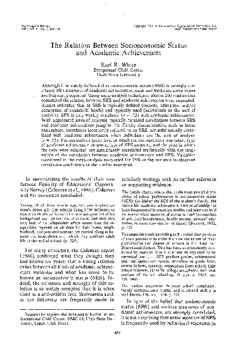 (PDF) The Relation Between Socioeconomic Status and Academic Achievement