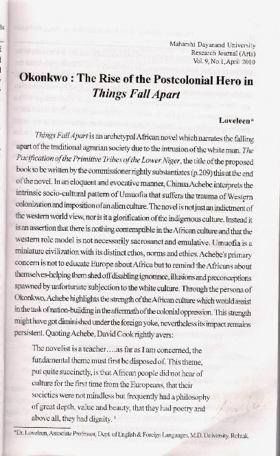 (PDF) Okonkwo- The Rise of the Postcolonial Hero in Things Fall Apart