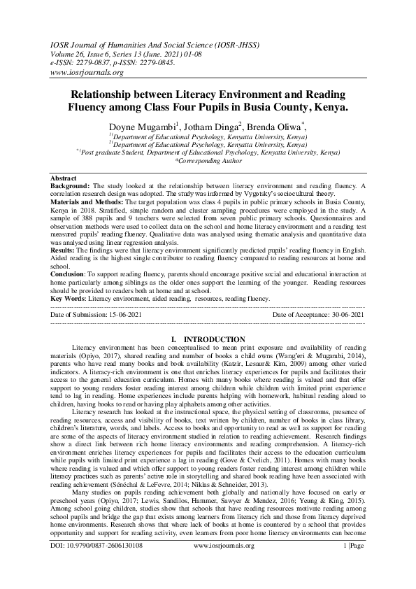 (PDF) Relationship between Literacy Environment and Reading Fluency ...