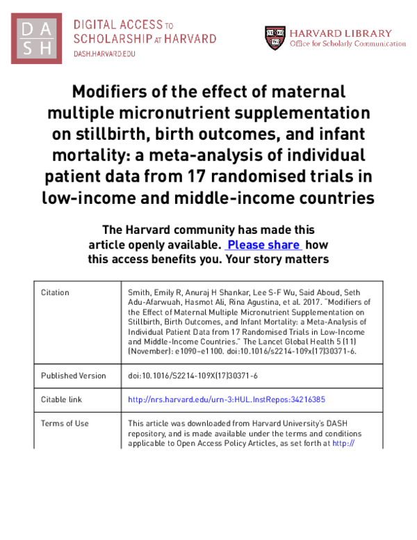 (PDF) Modifiers of the effect of maternal multiple micronutrient ...