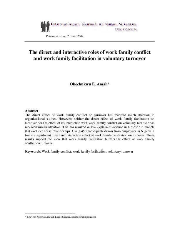 (PDF) The direct and interactive roles of work family conflict and work ...