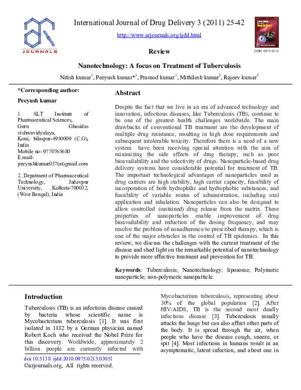 (PDF) Nanotechnology: A focus on Treatment of Tuberculosis
