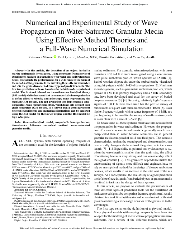 (PDF) Numerical and Experimental Study of Wave Propagation in Water ...