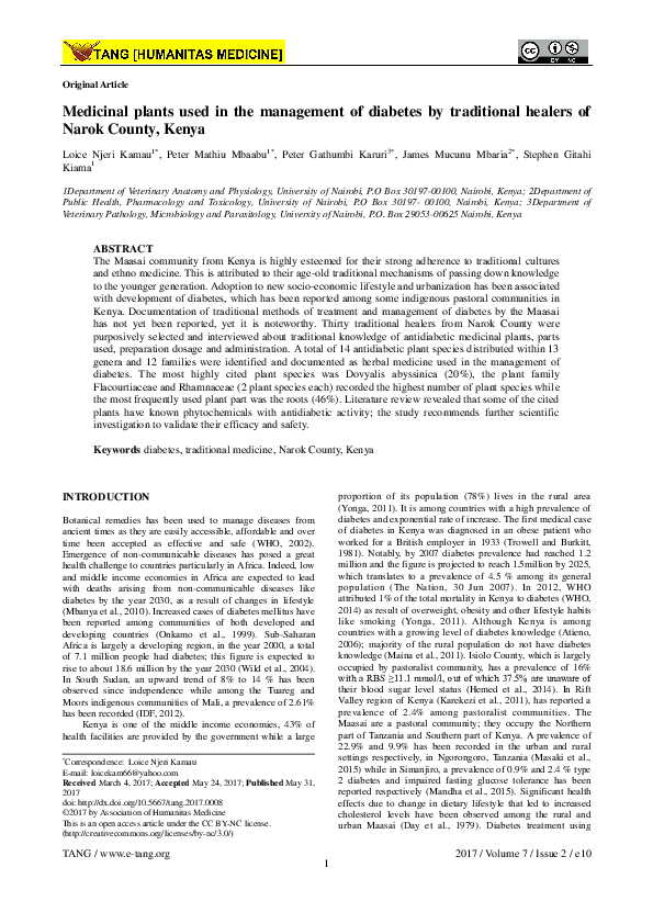 (PDF) Medicinal plants used in the management of diabetes by ...