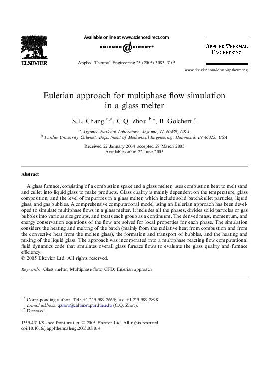 (PDF) Eulerian approach for multiphase flow simulation in a glass melter