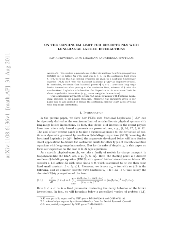 (PDF) On the Continuum Limit for Discrete NLS with Long-Range Lattice ...
