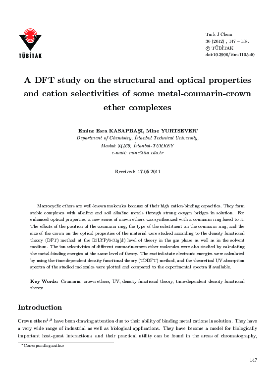 (PDF) A DFT study on the structural and optical properties and cation ...