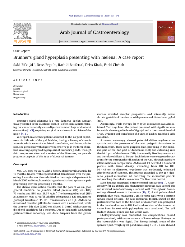 (PDF) Brunner’s gland hyperplasia presenting with melena A case report