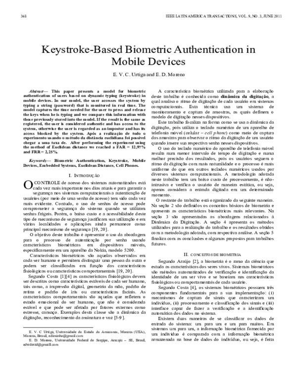 (PDF) Keystroke-Based Biometric Authentication in Mobile Devices