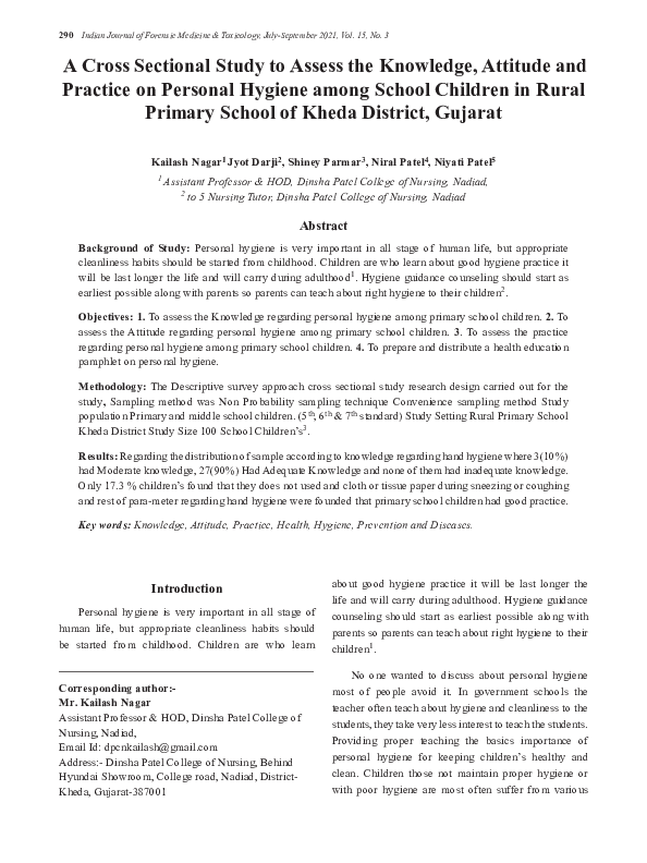 (PDF) A Cross Sectional Study to Assess the Knowledge, Attitude and ...